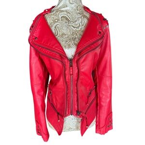 Sexy Faux Leather Red Studded Women's Jacket Goth Dovetail Punk Rock Size Large